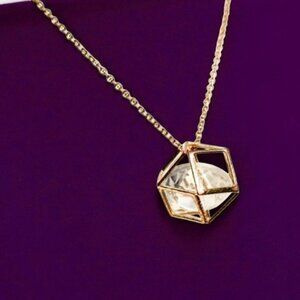 Caged Crystal Pendant Gold Plated Necklace
